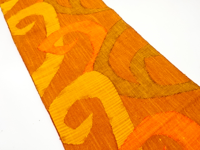 JAPANESE NAGOYA OBI / MAWATA TSUMUGI / WOVEN ABSTRACT ARABESQUE